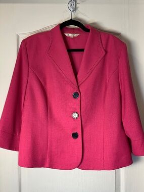 Vintage Fuchsia Blazer Size 16 Structured 3/4 Sleeve Statement Jacket Spring Y2K